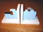 Choo-choo Train Bookends. Handcrafted in blue and white
